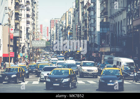 BUENOS AIRES, ARGENTINA -  JANUARY 30, 2018: Corrientes Avenue in Buenos Aires, Argentina. Stock Photo
