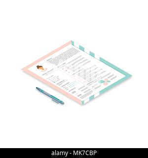 Feminine resume with infographic design. Stylish CV set for women. Isometric 3d  vector,  infographic concept . Stock Vector