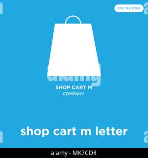 shop cart m letter vector icon isolated on blue background, sign and symbol Stock Vector