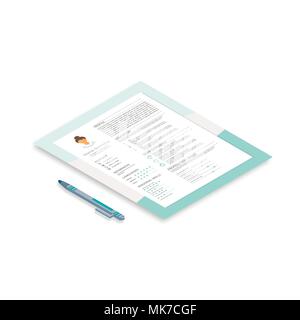 Feminine resume with infographic design. Stylish CV set for women. Isometric 3d  vector,  infographic concept . Stock Vector