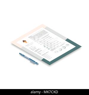 Feminine resume with infographic design. Stylish CV set for women. Isometric 3d  vector,  infographic concept . Stock Vector