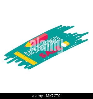 Isometric 3d school supplies set with  pen,  eraser and ruler. Vector Back to school Sale background with stationery. Office accessories. Stock Vector