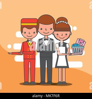 hotel staff employee maid bellboy and manager service vector illustration Stock Vector