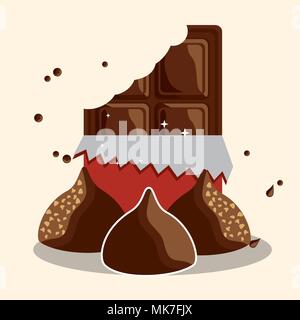 chocolate bar bite sweet candies chips vector illustration Stock Vector