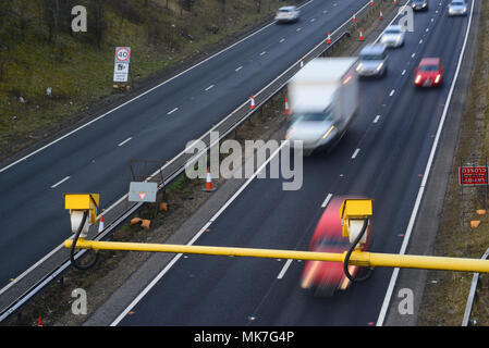 traffic passing average speed cameras at roadworks leeds yorkshire united kingdom Stock Photo