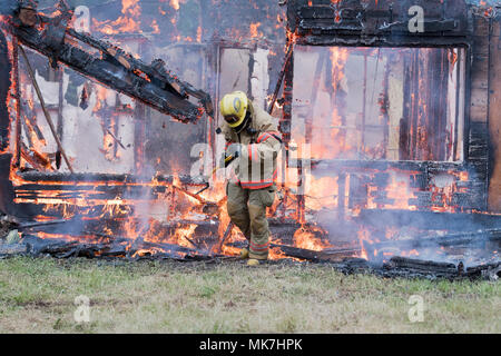 Live Fire Training North Mason Fire Deparement, Washington State, USA Stock Photo