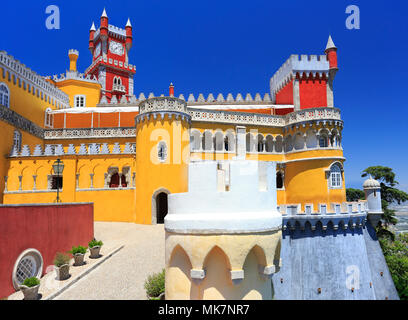 The Pena Palace is a Romanticist castle in the municipality of Sintra, Portugal. Stock Photo