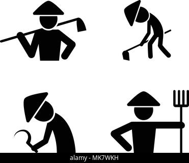Set of farmer icons in simple style, vector art design Stock Vector