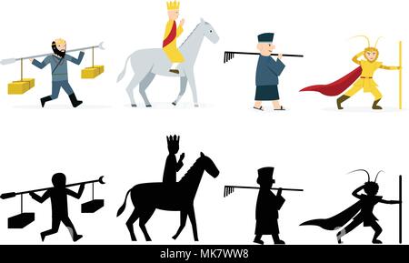 Journey to the West characters in flat on white background Stock Vector