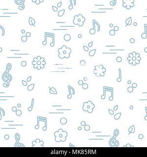 Seamless pattern of notes, flowers, leaves. Template for design, fabric ...