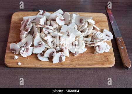 mise en place setup of ingredients for dinner on wooden cutting board before preparation, bacground diet lifestyle Stock Photo