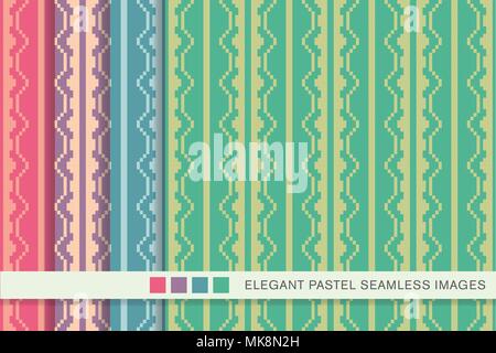 Seamless pastel background set Mosaic Pixel Polygon Geometry Frame, collection of stylish vintage retro pattern ideal for greeting card banner or wall Stock Vector