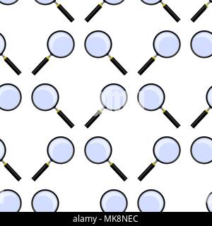 Magnifying Glass Seamless Pattern. Magnify Icon in Flat Style Design. Magnifier or Loure Sign Stock Vector
