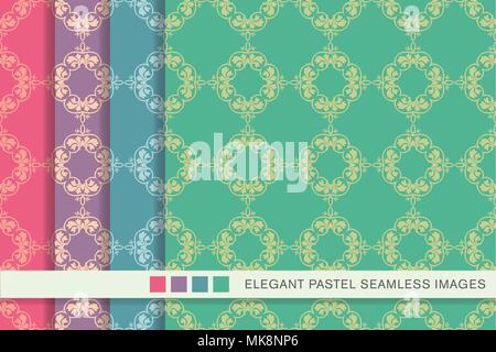 Seamless pastel background set Curve Spiral Cross Plant Leaf Cross Frame Vine, collection of stylish vintage retro pattern ideal for greeting card ban Stock Vector