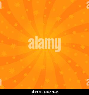 Orange Cartoon Swirl Design. Helix Rotation Rays. Swirling Radial Starry Pattern. Sky with Sun Light Beams. Stock Vector