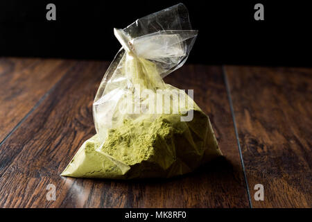 Turkish Kina Henna Powder or Matcha Tea in Plastic Package / Bag. Organic Product. Stock Photo