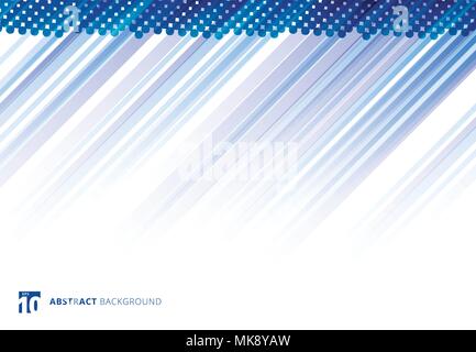 Blue abstract diagonal lines background technology with halftone on white background. Vector illustration Stock Vector