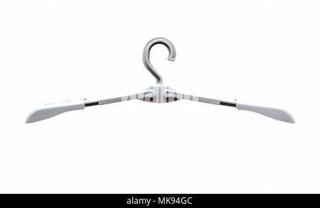 Plastic hanger clothes on white background Stock Photo