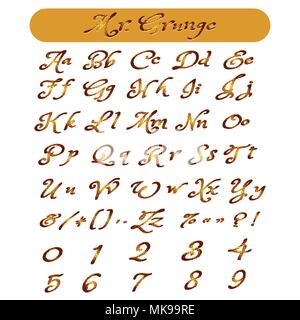 Hand Drawn Colorful Grunge Alphabet. Letters and numbers isolated on white. Vector illustration. Stock Vector
