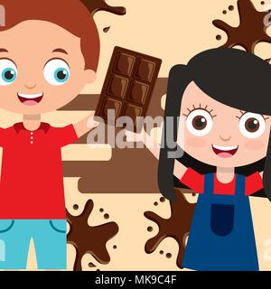 kids with sweet chocolate bar splash image vector illustration Stock Vector