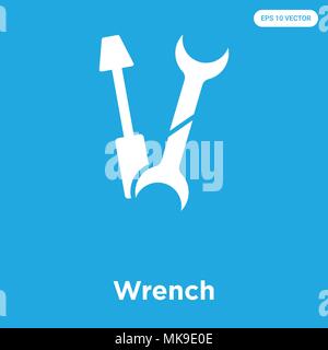 Wrench vector icon isolated on blue background, sign and symbol Stock Vector
