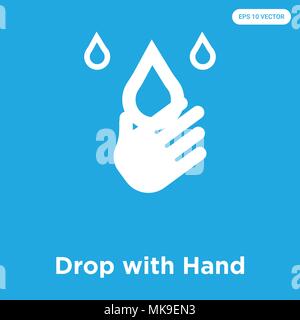 Drop with Hand vector icon isolated on blue background, sign and symbol Stock Vector