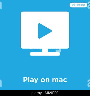Play on mac vector icon isolated on blue background, sign and symbol Stock Vector