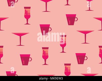 Seamless pattern with glasses of cocktails and martini. Vector illustration Stock Vector