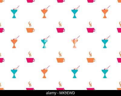 Ice cream seamless pattern, coffee mug. Icons on white background. Vector illustration Stock Vector