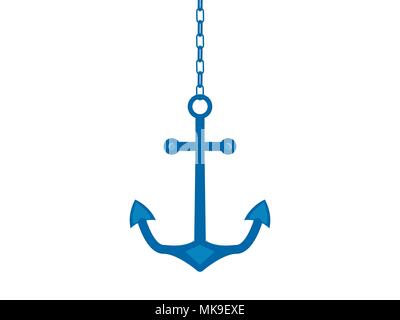 Anchor on a chain, isolated on white background. Vector illustration Stock Vector