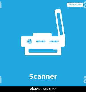 Scanner vector icon isolated on blue background, sign and symbol Stock Vector