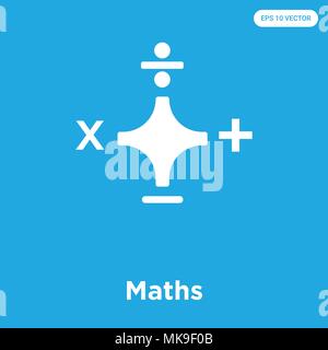 Maths vector icon isolated on blue background, sign and symbol Stock Vector