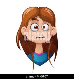 Cartoon head girl. Sad smiley. Stock Vector