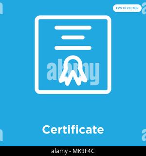 Certificate vector icon isolated on blue background, sign and symbol Stock Vector