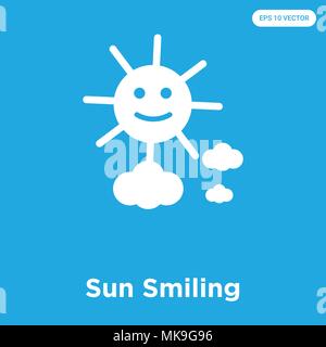 Sun Smiling vector icon isolated on blue background, sign and symbol Stock Vector