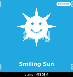 Smiling Sun vector icon isolated on blue background, sign and symbol Stock Vector