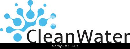Clean water logo, abstract blue drop icon, smart technology water well symbol, irrigation systems emblem, sparkling water sign template. Top view vector illustration on white background. Stock Vector
