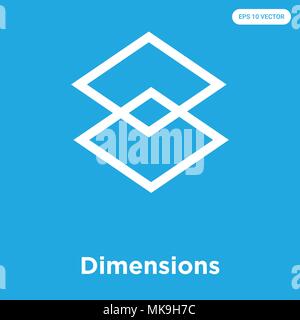 Dimensions vector icon isolated on blue background, sign and symbol Stock Vector