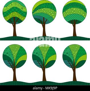 Patterned Trees, Seamless Pattern Stock Vector
