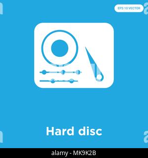Hard disc vector icon isolated on blue background, sign and symbol Stock Vector