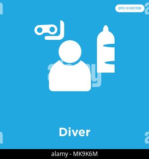 Diver vector icon isolated on blue background, sign and symbol Stock Vector