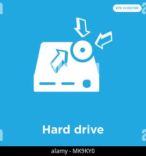 Hard drive vector icon isolated on blue background, sign and symbol Stock Vector
