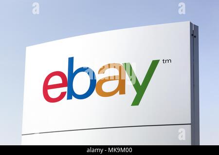 Viby, Denmark - April 8, 2018: Ebay logo on a panel. Ebay is an American multinational corporation and e-commerce company Stock Photo