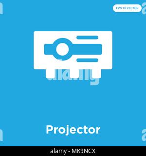 Projector vector icon isolated on blue background, sign and symbol Stock Vector