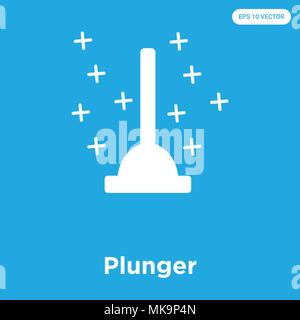 Plunger vector icon isolated on blue background, sign and symbol Stock Vector