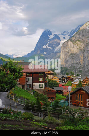 Murren village with Mt Eiger in the background, Bernese Oberland, Switzerland Stock Photo