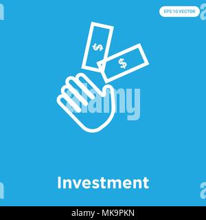 Investment vector icon isolated on blue background, sign and symbol Stock Vector
