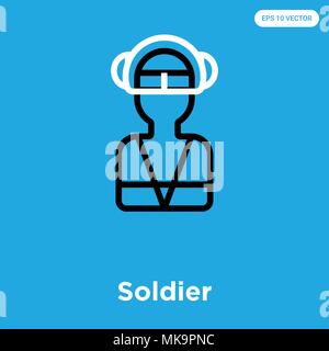 Soldier vector icon isolated on blue background, sign and symbol Stock Vector