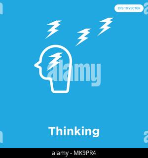 Thinking vector icon isolated on blue background, sign and symbol Stock Vector