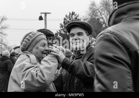 Elderly couple dancing. Black and white reportage photo. Stock Photo